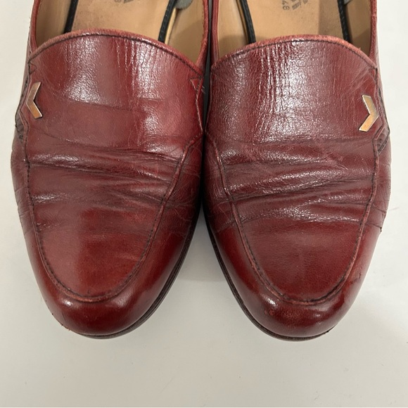 Vintage 80s Leather Loafers Burgundy Preppy Academia Slip In Unisex Women 7.5 - Picture 3 of 6